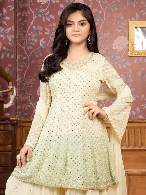 Cream festive wear sharara salwar suit