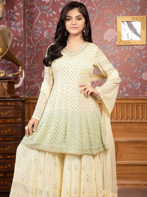 Cream festive wear sharara salwar suit