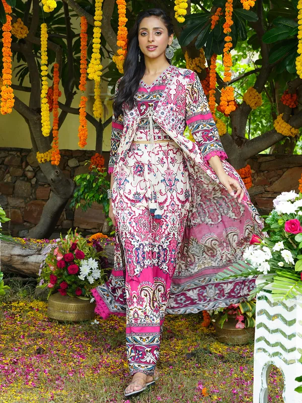 Stunning cream and magenta silk kurti set