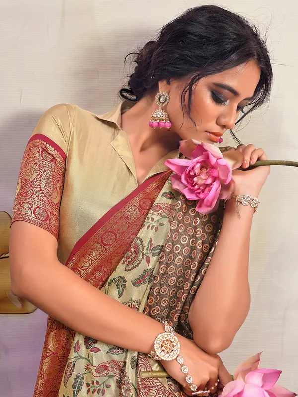 Stunning cream and maroon saree