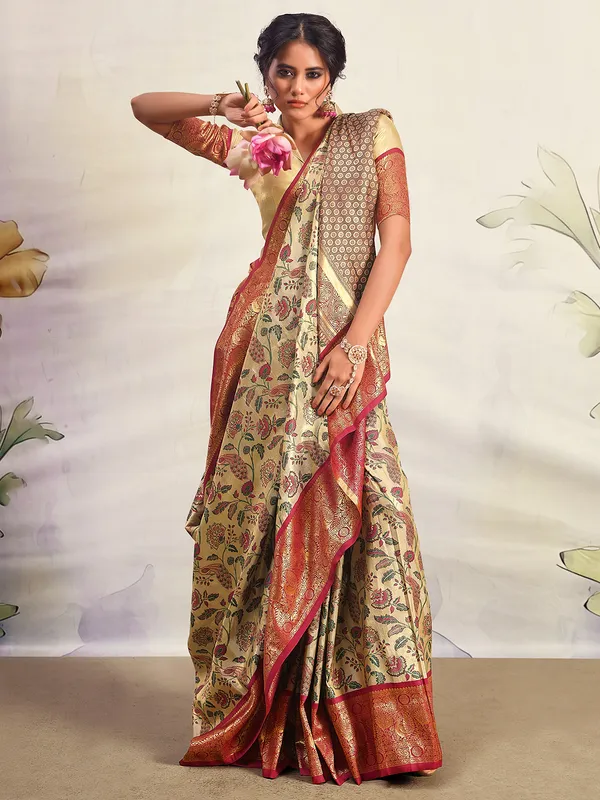 Stunning cream and maroon saree