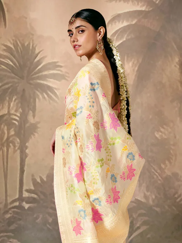 Stunning cream banarasi silk saree
