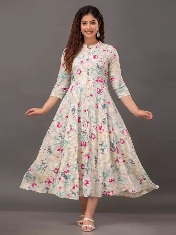 Stunning cream cotton floral printed kurti