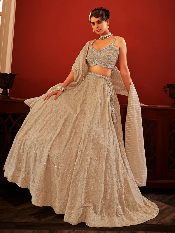 Stunning cream georgette embroidery lehenga choli