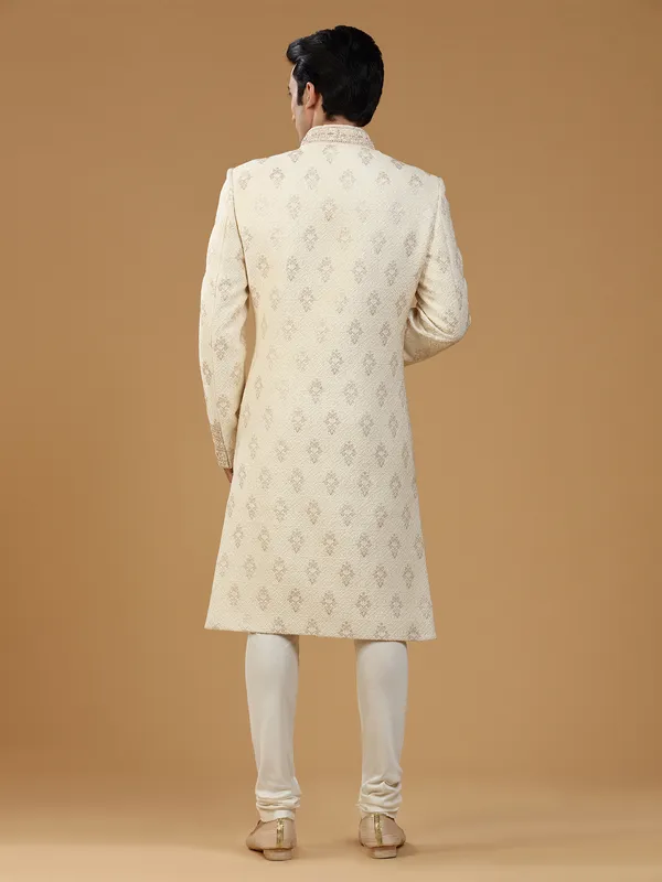 Stunning cream groom sherwani in silk