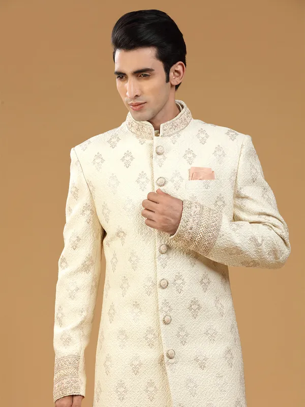 Stunning cream groom sherwani in silk
