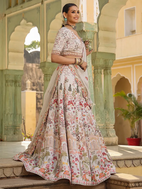 Stunning cream linen satin lehenga choli