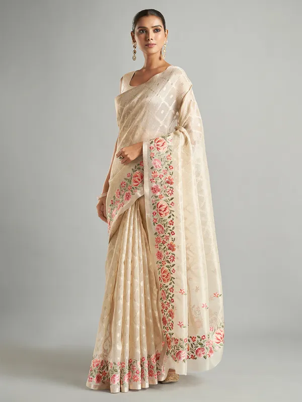 Stunning cream organza saree