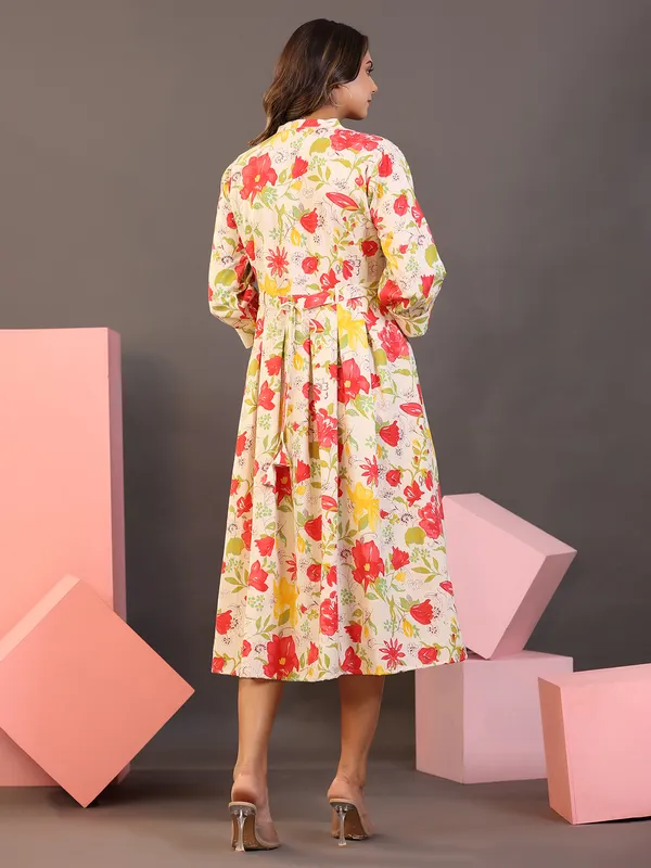 Stunning cream printed cotton casual kurti
