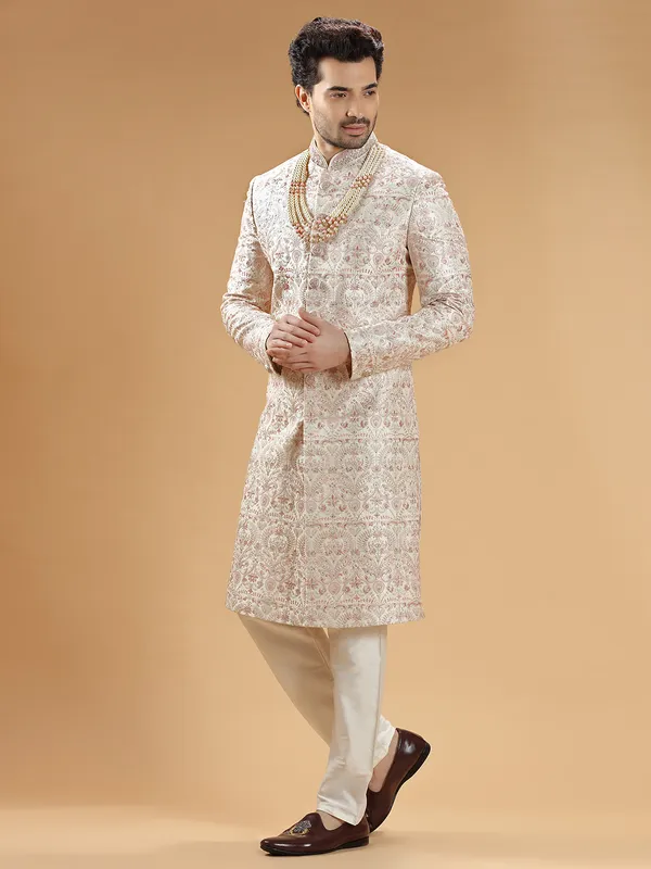 Stunning cream raw silk sherwani