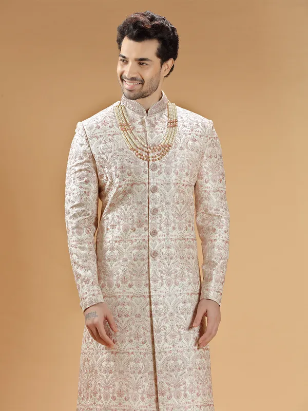 Stunning cream raw silk sherwani