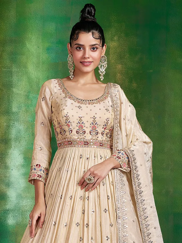 Stunning cream silk anarkali suit