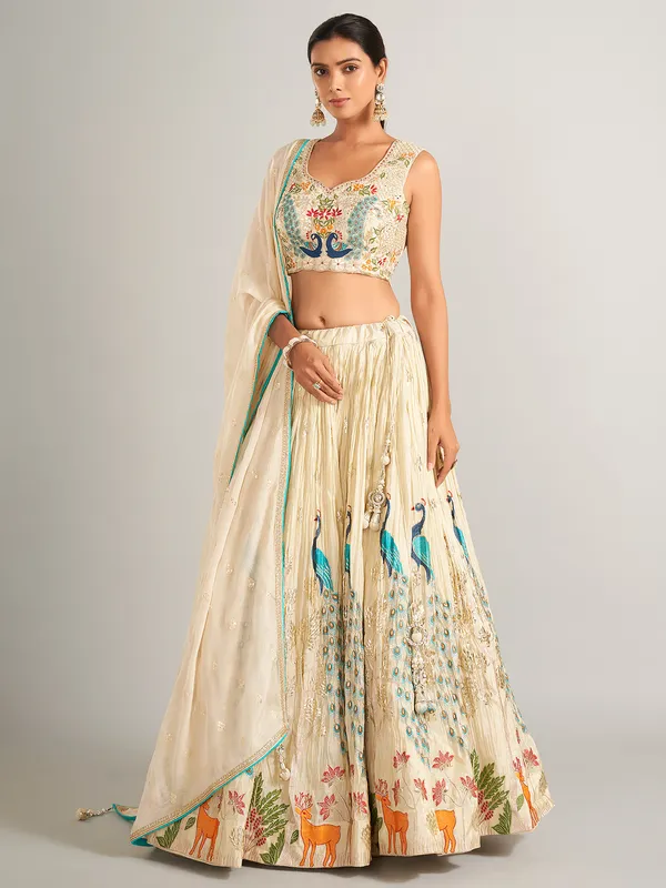 Stunning cream silk lahenga choli