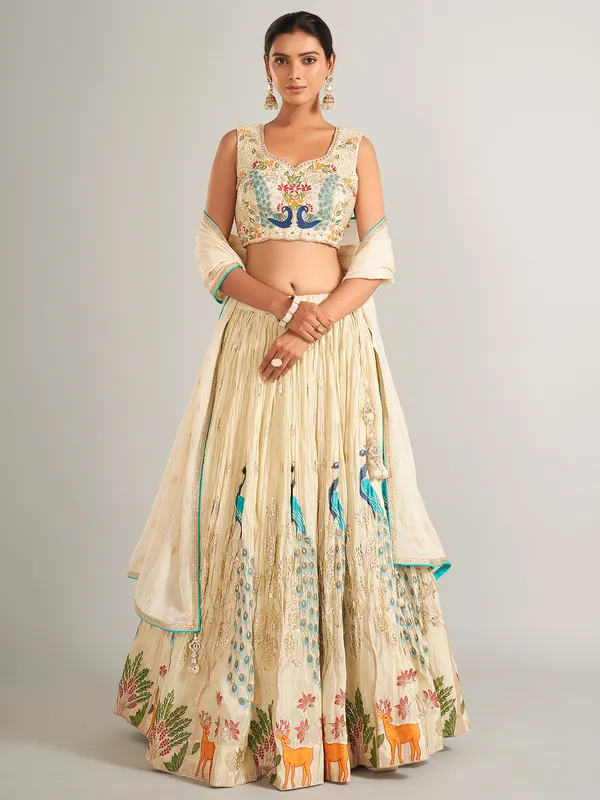 Stunning cream silk lahenga choli