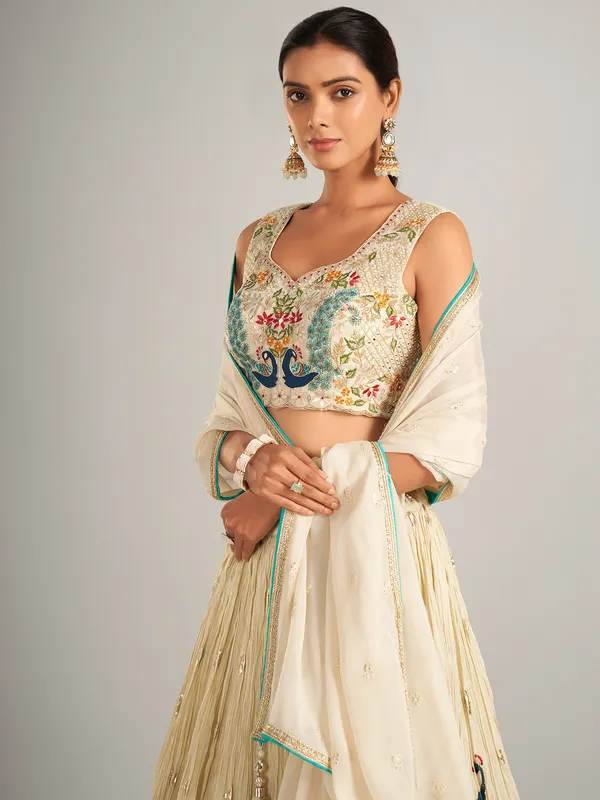 Stunning cream silk lahenga choli
