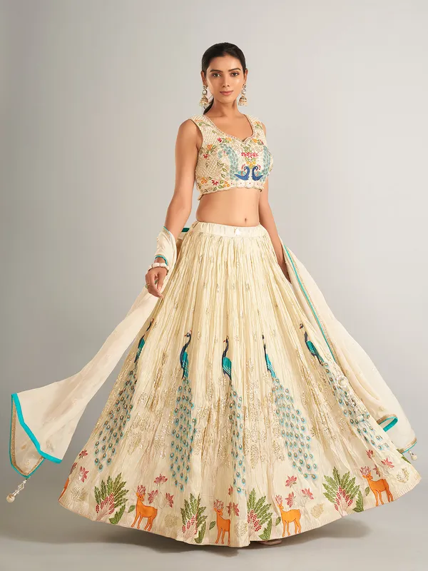 Stunning cream silk lahenga choli