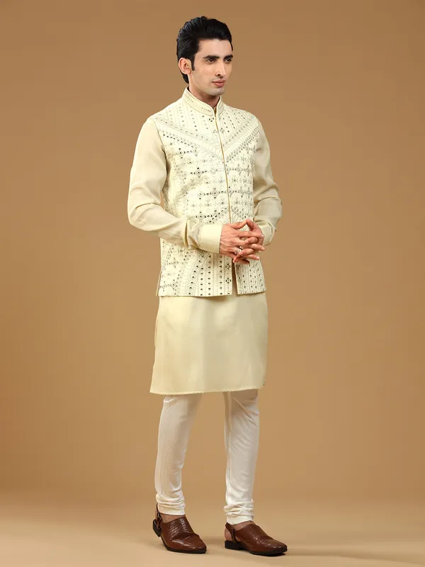 Stunning cream silk wedding waistcoat set