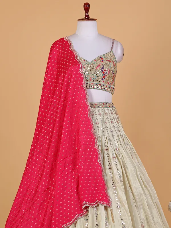 Stunning cream tissue silk lehenga choli