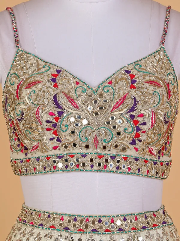 Stunning cream tissue silk lehenga choli