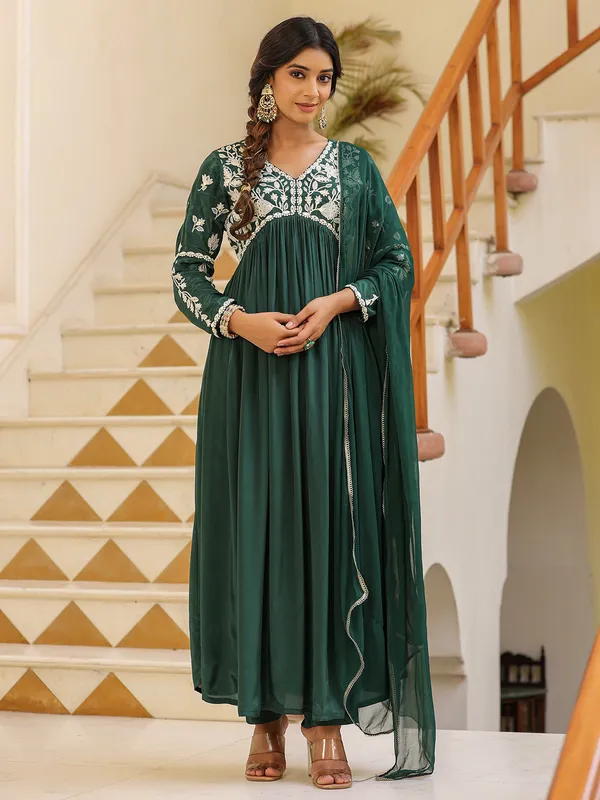 Stunning dark green silk kurti set