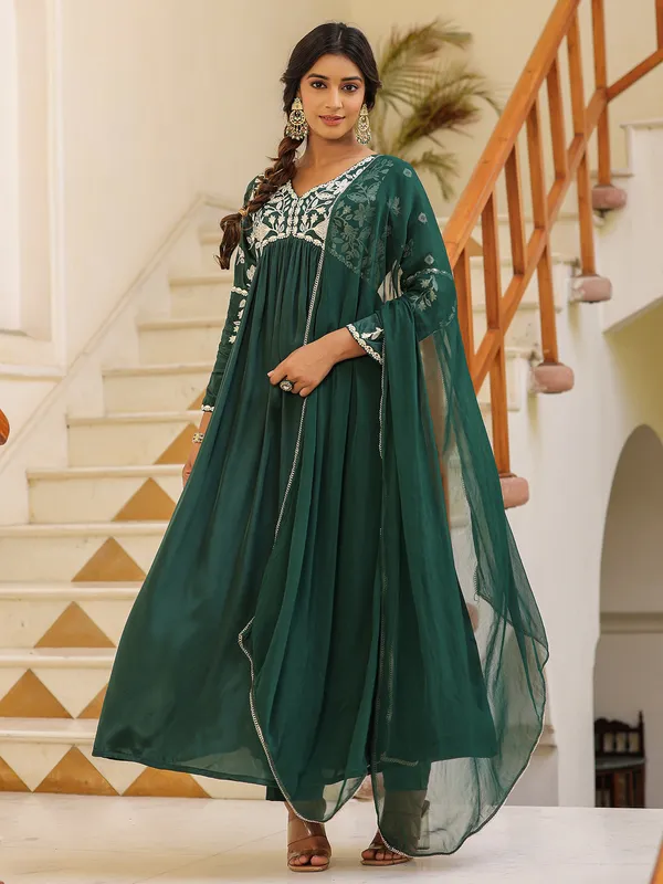 Stunning dark green silk kurti set