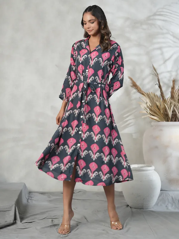 Stunning dark grey silk printed kurti