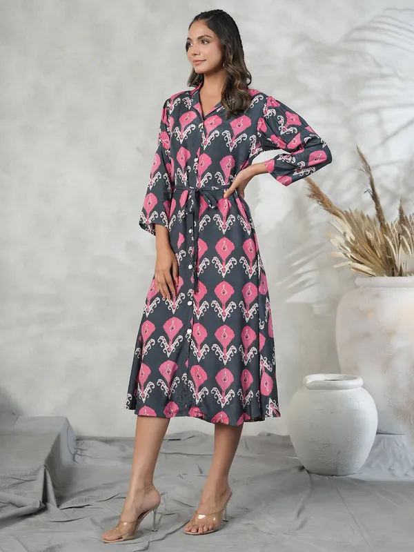 Stunning dark grey silk printed kurti