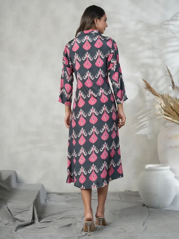Stunning dark grey silk printed kurti