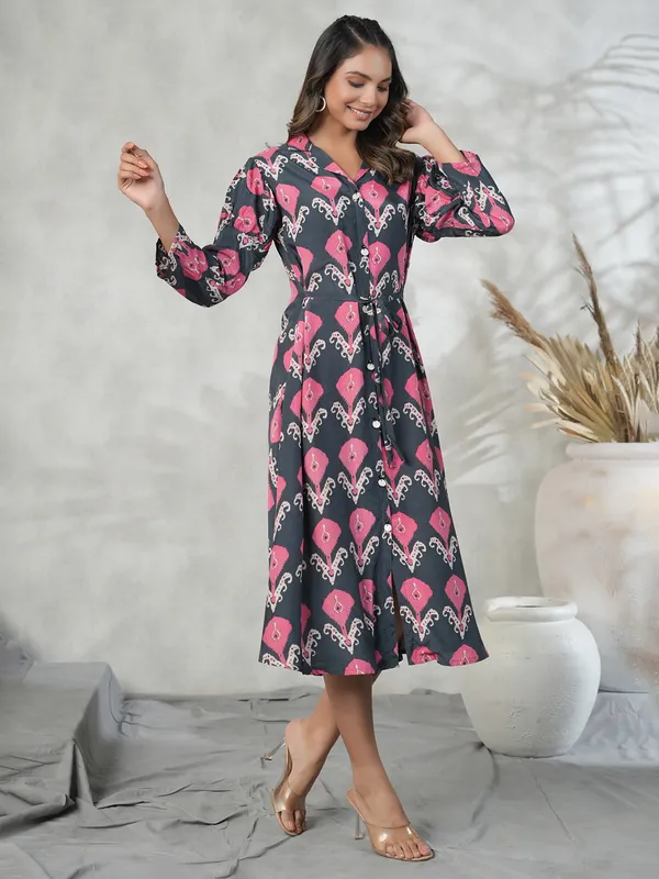Stunning dark grey silk printed kurti