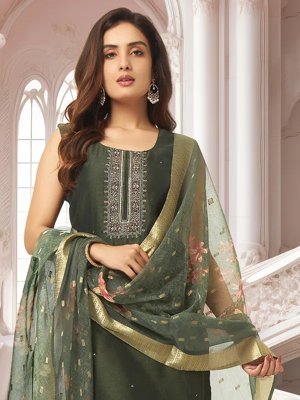 Stunning dark olive salwar suit