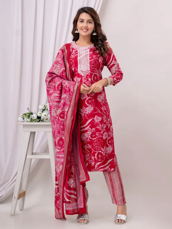 Stunning dark pink cotton kurti set