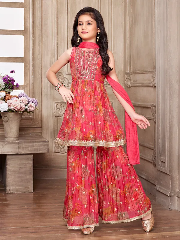 Stunning dark pink georgette sharara suit
