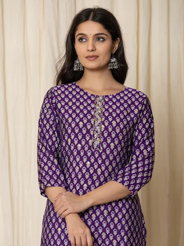 Stunning dark purple kurti in cotton silk