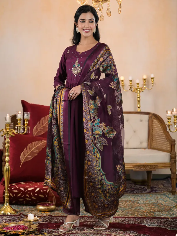 Stunning dark purple kurti set in silk