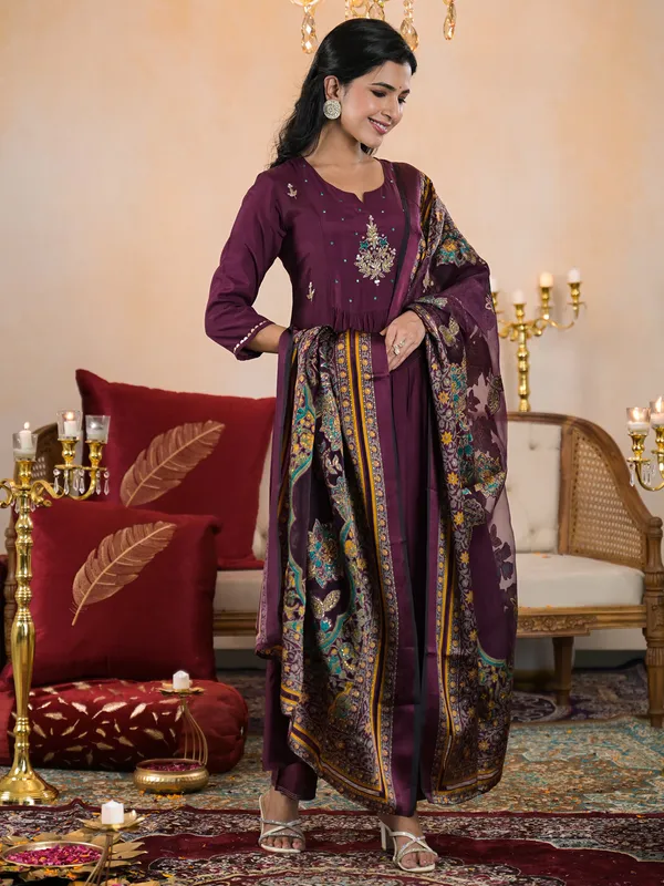 Stunning dark purple kurti set in silk