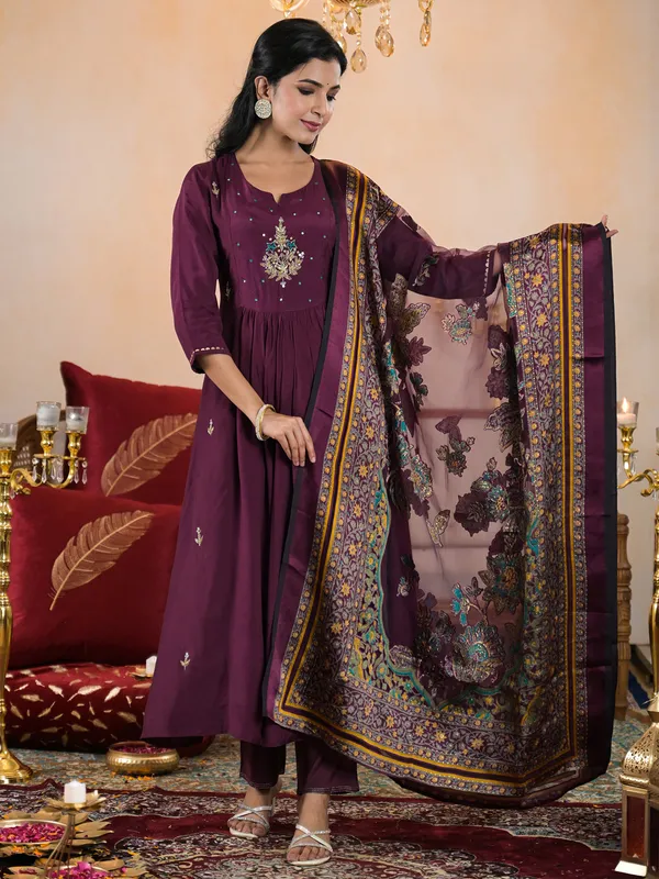 Stunning dark purple kurti set in silk