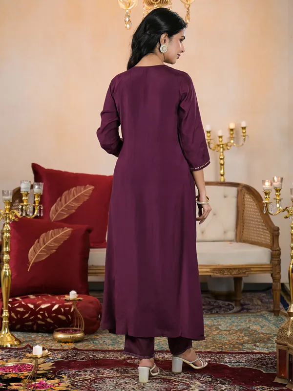 Stunning dark purple kurti set in silk