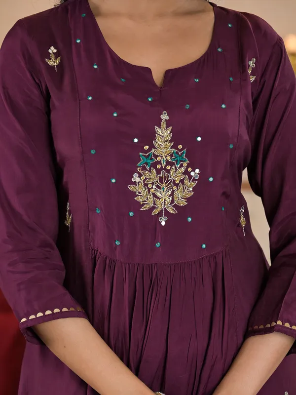 Stunning dark purple kurti set in silk