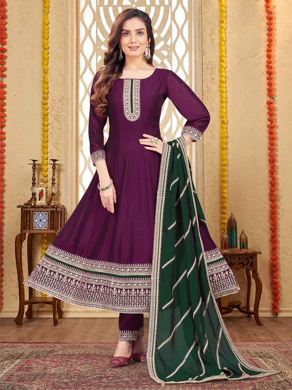 Stunning dark purple salwar suit with dupatta