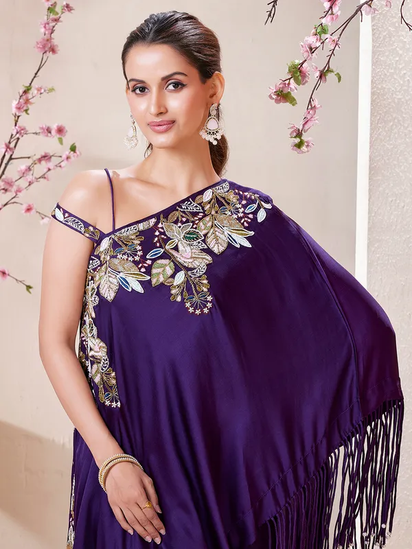 Stunning dark purple satin indowestern