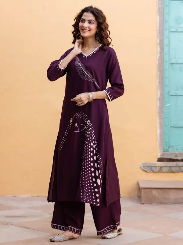 Stunning dark purple silk casual kurti set