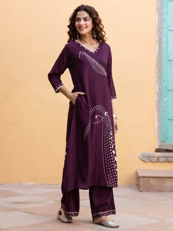 Stunning dark purple silk casual kurti set