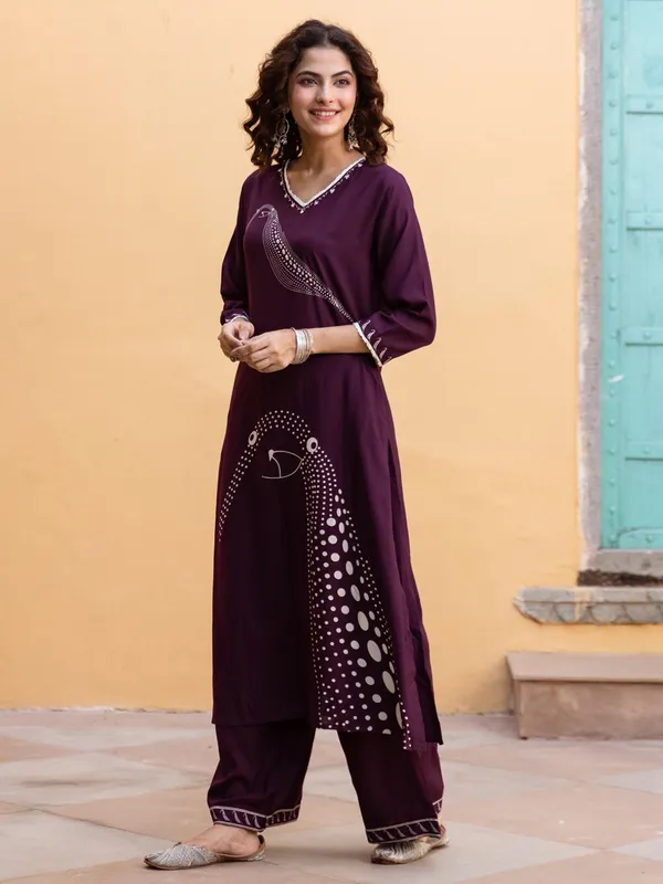Stunning dark purple silk casual kurti set