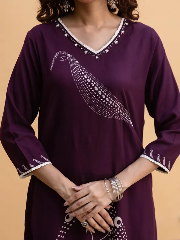 Stunning dark purple silk casual kurti set