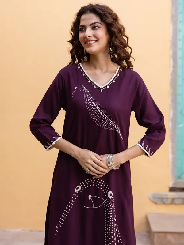 Stunning dark purple silk casual kurti set