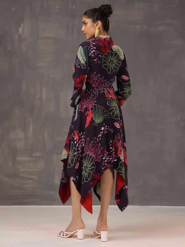 Stunning dark wine satin printed kurti
