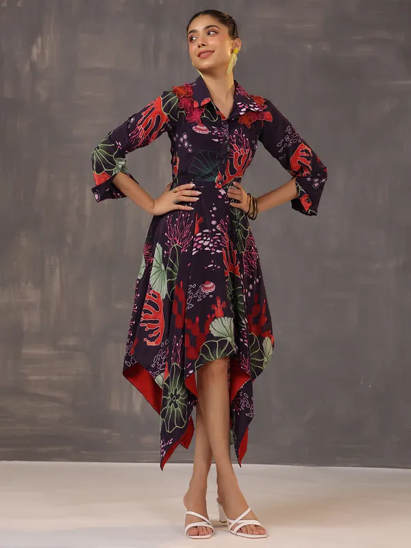 Stunning dark wine satin printed kurti