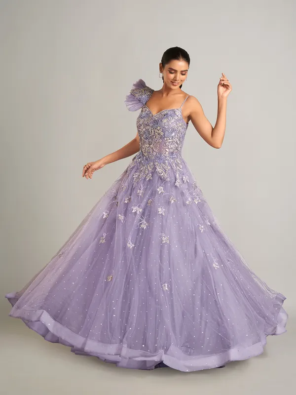 Stunning designer purple net gown