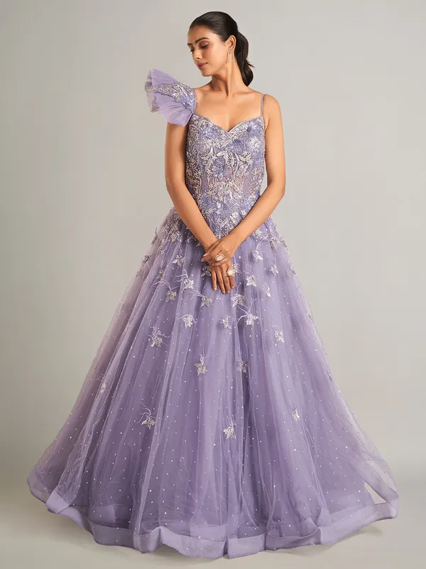 Stunning designer purple net gown