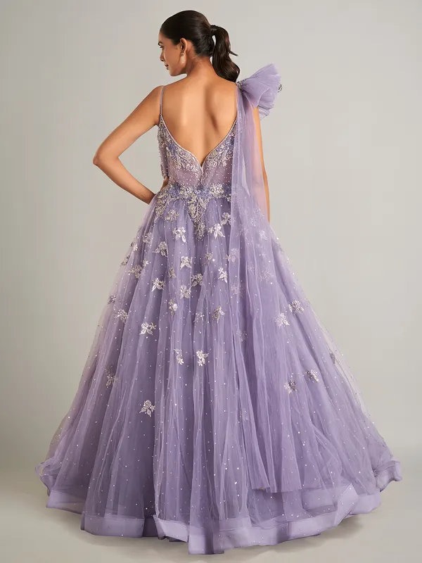 Stunning designer purple net gown